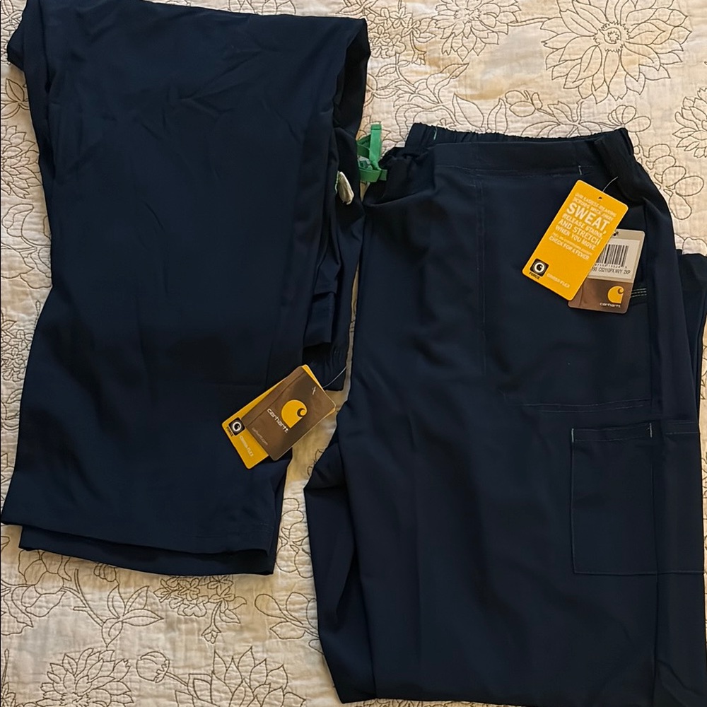 2 Carhartt navy scrub pants polyester blend dry quick Pants